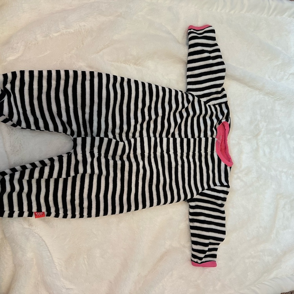 Magnetic me Black & White Striped Infant One-Piece with Pink Trim 0-3 month